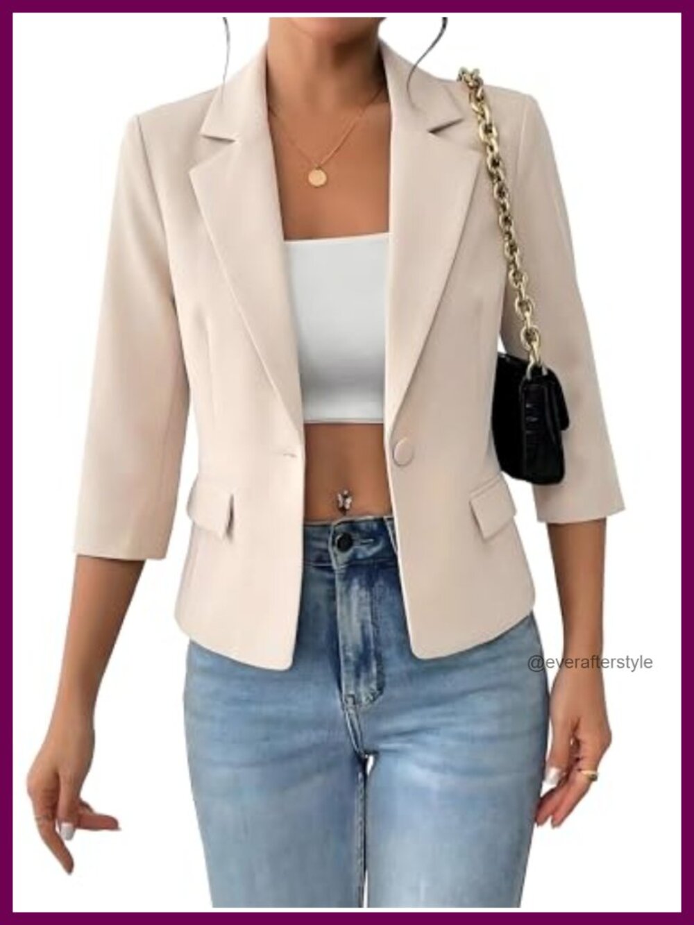 Women's 3/4 Sleeve Blazer Lightweight Slim Fit Business Casual Jacket